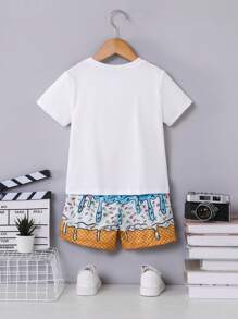 Boys Summer Outfit: Round Neck Short Sleeve Ice Cream Cone Ombre Print T-Shirt + Fully Ombre Ice Cream Cone Print Shorts Set