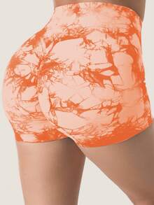 Quần short tập thể dục nhuộm loang cho nữ, quần short tập yoga cạp cao nâng mông liền mạch, đồ thể thao dành cho nữ - trái cam - Xem 1
