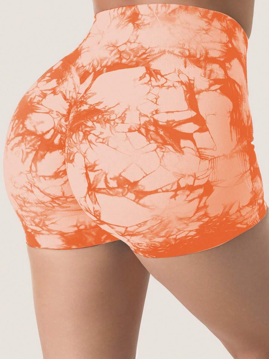 Quần short tập thể dục nhuộm loang cho nữ, quần short tập yoga cạp cao nâng mông liền mạch, đồ thể thao dành cho nữ - trái cam - Xem 1