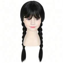 1 Pc Anime Black Wednesday Wig, Long Straight Black Woven Wig, Addams Synthetic Fiber Wig, Suitable For Girls, Suitable For Christmas, Halloween Costume Role-Playing