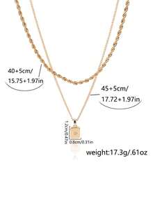 Nooxian 2pcs/Set Twisted Double-Layer Copper Micro-Inlaid Zirconia Star Rectangular Pendant Necklace (No Gift Box) - Yellow Gold - View 8