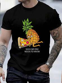100% Cotton Pineapple Belongs On Pizza Lover Funny Food Pun T-Shirt Women's Men's Graphic Tee Causal Tops Fashion Tshirt Short Sleeve T-Shirt - 黑色 - 查看 1