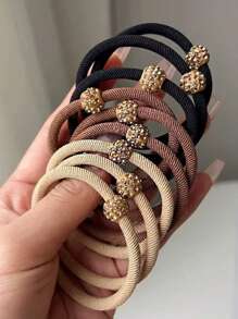 9pcs Brown Textured Crystal Elastic Hair Ties, Elegant Simple Everyday Versatile High Elasticity Scrunchies For Ponytail & Bun