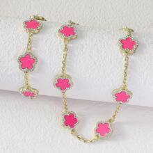 yhvmcl 1 pieza Elegante conjunto de collar de cadena multicapa de flor de cinco pétalos de metal minimalista para mujeres