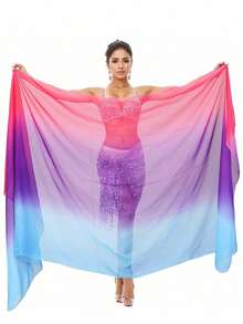 1 pieza Velo ligero y transparente de color degradado vibrante - Accesorio de disfraz de chal para actuación de danza del vientre - Multicolor - Ver 16