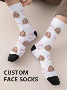 1 paire de chaussettes mi-longues pour femmes avec visages personnalisés. Chaussettes personnalisées avec photos, chaussettes amusantes et personnalisées de longueur moyenne et longue, conviennent pour des occasions comme la Saint-Valentin, les anniversaires et les cadeaux.
