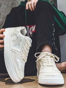 時尚校園男士五角星運動鞋，男士休閒運動鞋 - 米色 - 查看 3