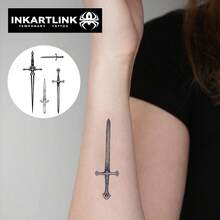 INKARTLINK وشم سيف داكن | رمز السلاح البارد | مقاوم للماء وطويل الأمد 1-2 أسبوع | ديكور أظافر معدني | طراز لعبة Assassin's Creed - الأسود - مشاهدة 3