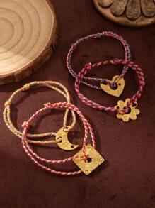 1Pc Summer Fashion Bohemian Style Clover Women's Hand Rope, Clover, Heart, Moon, Square Brand Scalable Bracelet, Suitable For Travel Photography, Daily Leisure, Vacation And Play, Suitable For Summer Beach Vacation, Outdoor Activities, Holiday Outings, Women's Jewelry Accessories