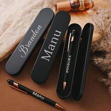 Bolígrafo con iniciales personalizadas - Regalo personalizado para maestros, estudiantes, graduados, elegante bolígrafo promocional corporativo, adecuado para empleados, clientes, eventos empresariales, bodas, aniversarios, regreso a la escuela, útiles escolares, regalos para maestros, artículos esenciales para dormitorios, regalos para profesores, estudiantes universitarios de primer y segundo año, estudiantes de grados inferiores, ambiente acogedor de otoño en el desierto, decoración de oficina - Negro - Ver 7