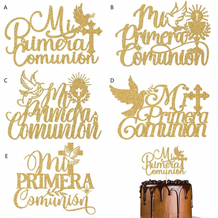1 件/3 件/6 件金纸闪光十字架蛋糕装饰第一次圣餐婴儿洗礼 Feliz Cumpleanos 派对装饰 - 彩色 - 查看 1