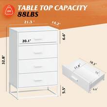 4 Drawer Wood Dresser, Tall Storage Chest For Bedroom, Hallway, Living Room & Closet, Sturdy Metal Frame,Brown Oak - 白色 - 查看 3