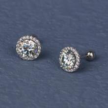 1ct*2pcs Classic Round Moissanite 925 Sterling Silver Stud Earrings, Fashion Versatile Birthday Anniversary Valentine's Wedding Gift, Black Moissanite, Comes With Certificate And Gift Box