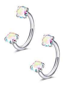AVYRING 2 件不锈钢锆石马蹄形穿孔鼻耳肚脐环女式耳骨耳钉耳环耳甲穿孔饰品 - 彩色 - 查看 14