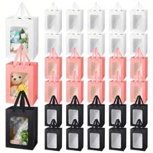 Multi Colored 10PCS Kraft Paper Rectangular Regular Windowed Transparent Gift Bag Size: 20cm * 15cm * 10cm, Suitable For Bridal Gifts, Weddings, Birthday Parties, Various Holiday Gifts, Bouquets, Transparent Windowed Party Handbags