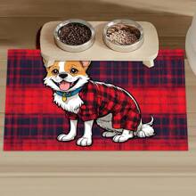 1pc Star & Red Clothed Dog Print Pet Placemat, Quick Drying Feeding Mat For Cats & Dogs, Easy To Clean, Suitable For Pets All Seasons, Pet Cage Pad