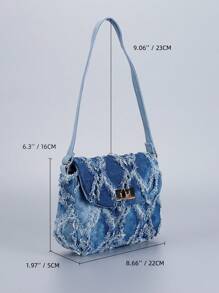 Geantă de umăr simplă din denim la modă, cu design brut la margini, pentru vacanță, întâlniri, cumpărături, cadouri, naveta, facultate, sărbători, viața de zi cu zi.