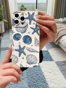 1 Stück modischer, minimalistischer beiger TPU-Stoßschutz-Kameraobjektiv-Schutzhandyhülle mit Muschel- und Seesternmuster, kompatibel mit Apple/OPPO/Vivo/Redmi Serien - Beige - Übersicht 3