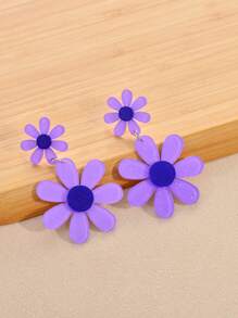 1 Pair Europe&America Brand Personalized 3D Shiny Acrylic Flower Earrings For Women
