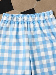 1pc Tween Girls Fashionable Simple Plaid Pattern Loose Wide-Leg Pants, Spring/Summer - Blue and White - View 7