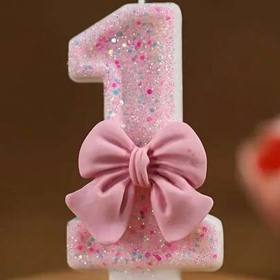 1pc Pink Bow Shaped 0-9 Rhinestone Number Birthday Anniversary Milestone Event Party Cake Candle Children's Birthday Party Supplies Aromatherapy Candles Number Candles Children's Birthday Candles Cake Decoration