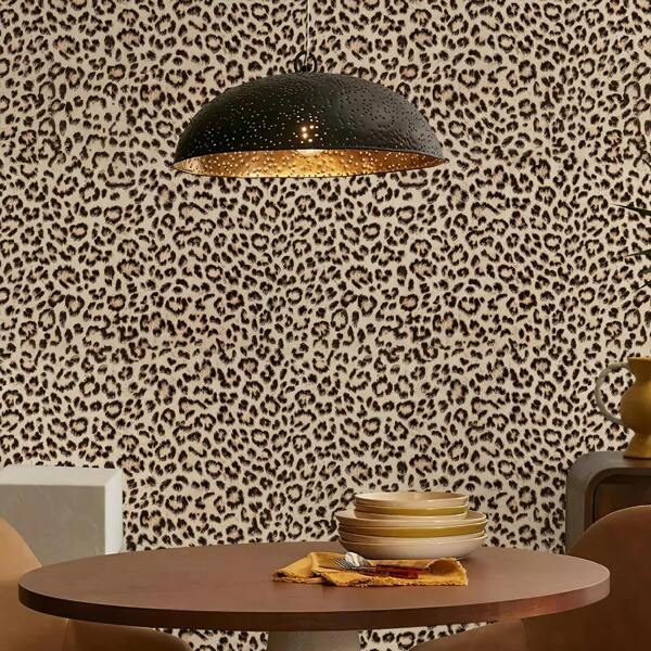 Papel de parede decorativo de vinil de leopardo da moda em PVC, papel de parede de contato de vinil à prova d'água, faça você mesmo, papel de parede autoadesivo, papel de parede de leopardo amarelo, rolos grandes para decoração de quarto, papel de parede de 17,32 x 393,7 polegadas