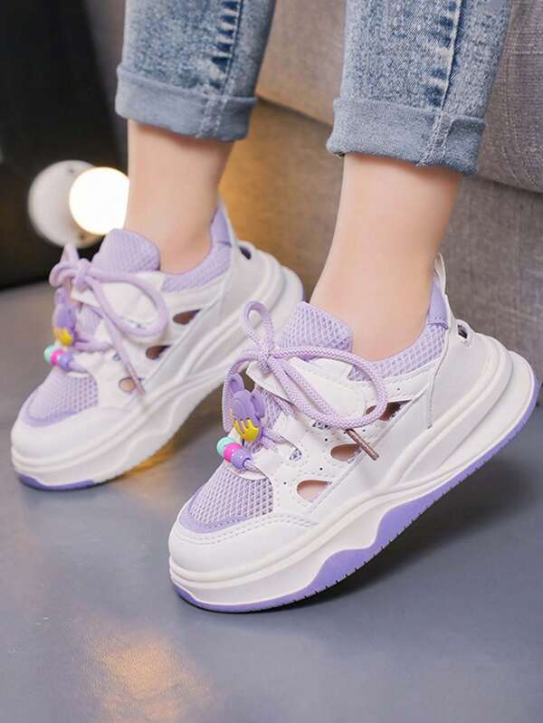1 Pair Girls Sports Sandals, New Summer Model Breathable Children Shoes, Hollow Mesh Fabric Soft Bottom Girls Mesh Shoes