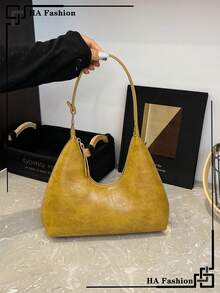 1pc Vintage Crescent-Shaped Shoulder Bag, Fashionable Versatile Underarm Crossbody Purse For Daily Commute - Yellow - View 5