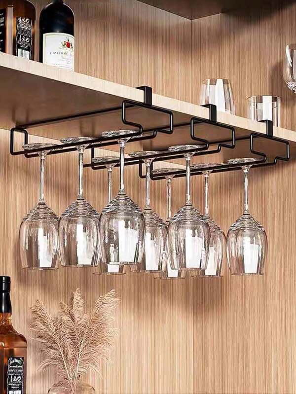 1pc Japanese Style Wrought Iron Single Row Cabinet Hanging Upside Down For Draining Wine Glasses, Hanging Cup Holder