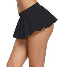 Womens Pleated Mini Skirts Y2K Stretchy Low Rise Ruffled Dance Tennis Skater A-Line Short Micro Skirts - màu đen - Xem 5