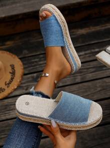 1 Pair Women's Platform Wedge Sandals, Casual Versatile Fairy Style Solid Light Blue High Heel Shoes, Waterproof Thick Sole Strap Beach Vacation Lightweight Comfortable Sandals