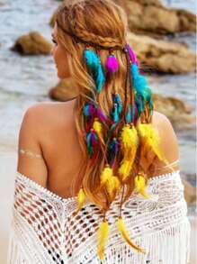 1 pièce 2025 Bandeau de plumes bohème coloré, accessoire pour cheveux avec plumes pour femmes, bandeau turban, bandeau absorbant