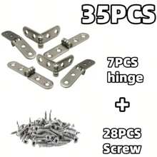 35 Pcs Heavy-Duty Silver Hinge Kit – 7 Foldable Hinges With 28 Screws | Anti-Sagging, Rust-Resistant For Kitchen Cabinets, Closets & Furniture Repair