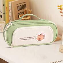 High-End Large-Capacity Pencil Case Simple Multifunctional Bear School Office Storage Stationery Items Multifunctional Canvas Pen Bag Zipper Pencil Case For School, Back To School, School Supplies, Pencil Pouch, School Bag