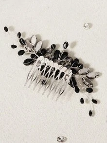Elegant Black Crystal Hair Comb Vintage Handmade Beaded Hair Clip Wedding Bridal Hair Accessories For Women Party Banquet Prom - Black - View 7