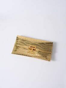 纯色简约奢华翻盖石纹时尚手拿包，金色手提包，女士时尚手拿包，圣诞节冬季圣诞礼物 - 金色 - 查看 6