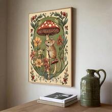 1 Framed/Unframed Warm Pastoral Plant Mushroom Mouse Children's Room Wall Art Canvas Poster Print, Minimalist Quirky Folk Art Aesthetic Decor, Suitable For Apartment, Living Room, Bedroom, Modern Home - Multicolor - View 5