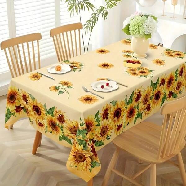 1 pezzo Tovaglia Girasole Vibrante - Motivo Floreale Fiorente con Girasoli Gialli e Foglie Verdi, Tovaglia in Plastica Realizzata a Macchina Adatta per Feste di Primavera/Estate, Matrimoni, Feste, Compleanni, Cucina Domestica, Ristoranti e Decorazione da Picnic, Decorazione da Cucina a Tema Girasole