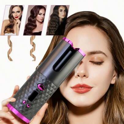 1pc Cordless Automatic Hair Curler - USB Rechargeable, Portable, -Free, Ceramic Barrel, Quick Heating, 6-Level Temperature Control, Suitable For Long Hair