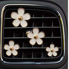 4/8/12/16 piezas Pequeños clips decorativos con flores de margarita para salida de aire del coche, accesorios para el coche para mujer (sin piezas perfumadas) - Blanco - Ver 1