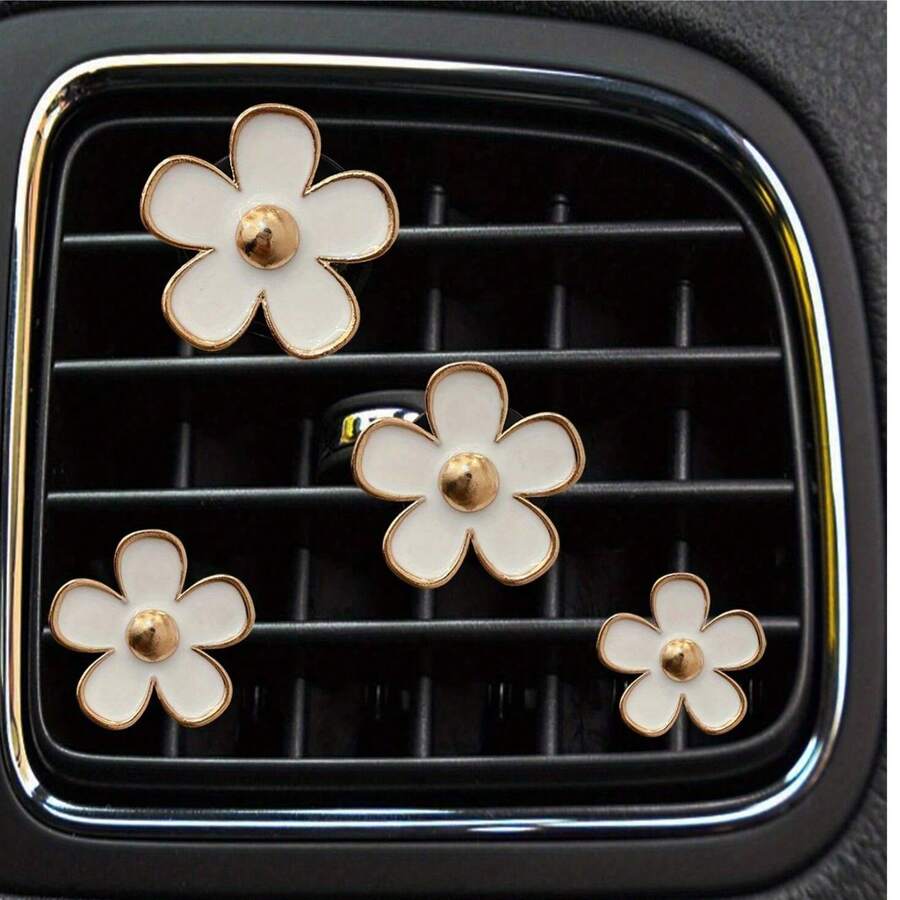 4/8/12/16 piezas Pequeños clips decorativos con flores de margarita para salida de aire del coche, accesorios para el coche para mujer (sin piezas perfumadas) - Blanco - Ver 1