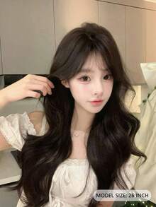 1 件黑色棕色合成耐热卷发，26 英寸长，纤维材质，适合日常佩戴，自然逼真的假发。 - 黑棕色 - 查看 1