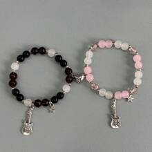 2 Stücke Paararmband mit modischem Sternanhänger, Perlenarmband, Seelenpartner Geschenk für Männer und Frauen