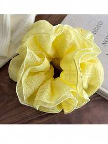 1 pieza Scrunchie arrugado de primavera temprana, lazo de pelo elegante y femenino, accesorio de pelo con flor elegante para mujer, decoración de pelo para vacaciones, cuerda de pelo con flor grande y ondulada, lazos de pelo rosa/blanco/azul claro, casual, accesorio para la cabeza, coletero, banda elástica - Multicolor - Ver 11