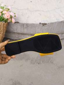 2pcs Women's Classic Square Toe Pleated Slip-On Sandals, Fashionable And Versatile - Yellow - View 2