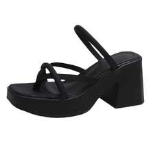 Slippers With Thick Heels, Height Increasing, Thick Sole, High Heel Slippers - Black - View 3