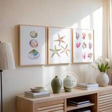 1 pièce Impression sur canevas d'art mural d'images de coquillage, conque, corail, baleine, vie marine pour la décoration de maison de plage, cadre en option - Multicolore - Voir 3