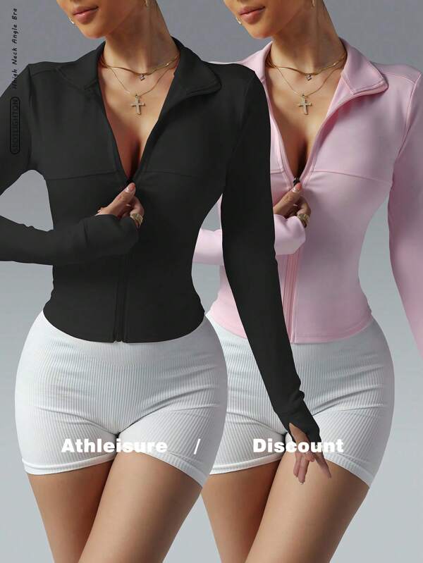 FWH Conjunto deportivo de mujer de dos piezas compuesto por una chaqueta de manga larga para yoga de ajuste ceñido, elegante y sexy, y un diseño minimalista con paneles de contraste, apropiado tanto para hacer ejercicio como para usar en la calle, con tela elástica y control de abdomen.