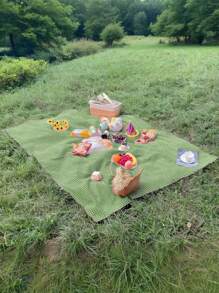 1 pieza Atractiva esterilla rectangular de picnic a cuadros verdes y blancos - Mantel de rayón tejido con bordes de cierre, apto para campamentos, viajes a la playa, fondo fotográfico, accesorio de picnic