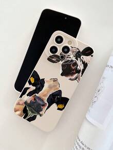 1pc Cow Print Realistic Graphic White Phone Case, Durable Scratch-Resistant TPU Material, Compatible With IPhone & Galaxy Phones - Multicolor - View 3